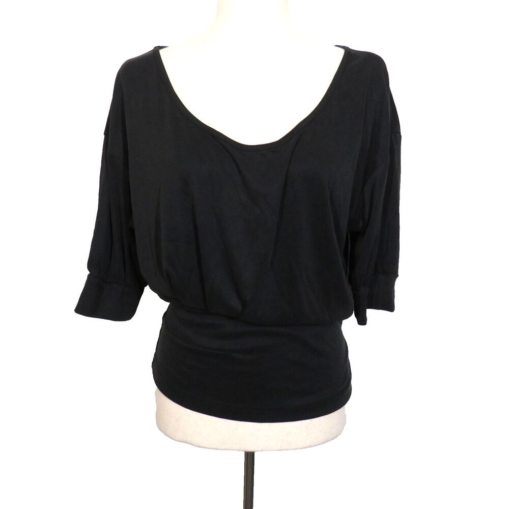 OGL Sandwashed Scoop Neck Short Sleeve Tucked Tee Black Size Medium - Picture 2 of 11